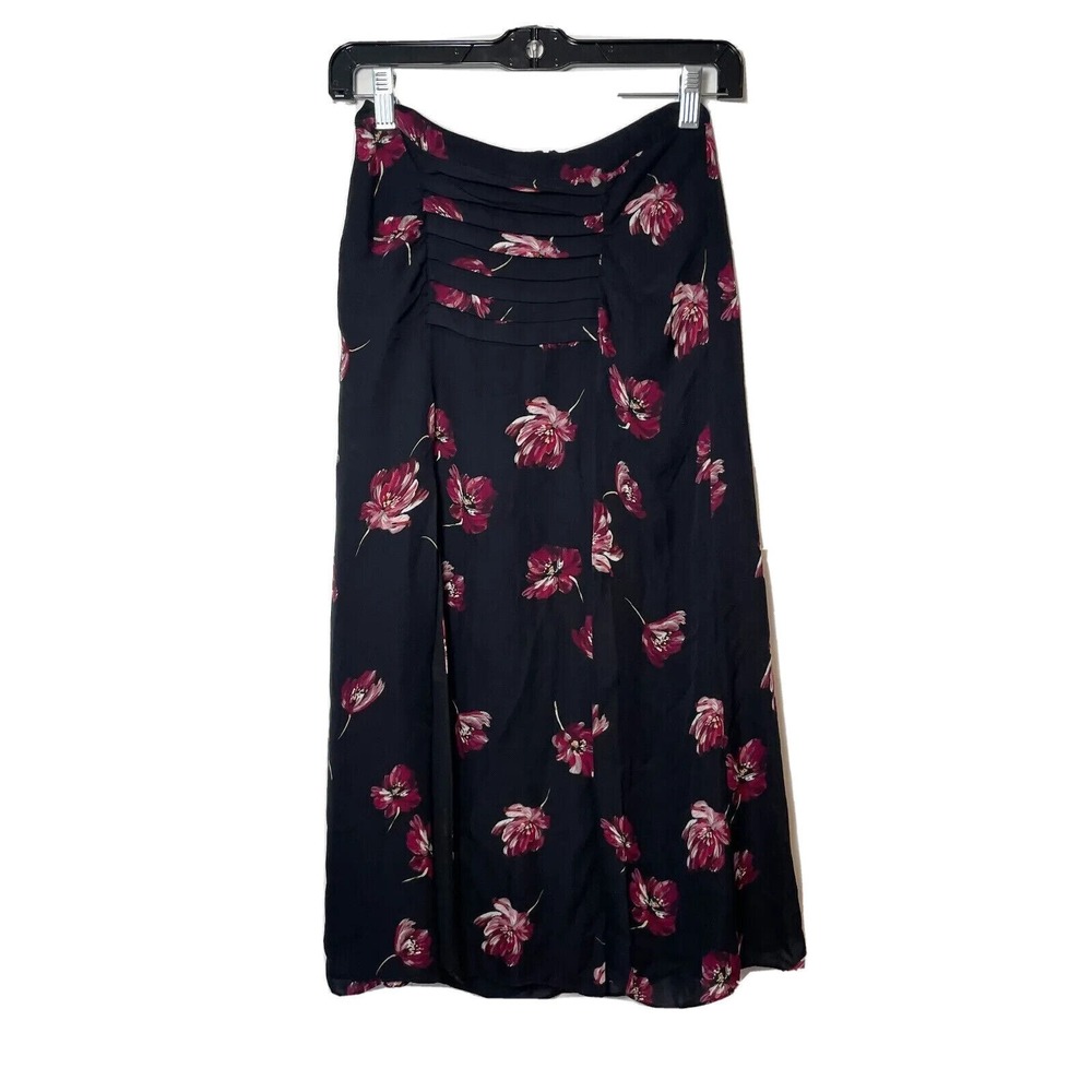Nicholas Vintage Maxi Midi Skirt Womens Size 0 Black Silk Pleated Floral Y2K 90s